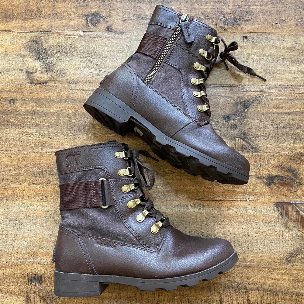 Sorel Brown Emelie Conquest Waterproof Leather Lace Up Combat Boots Size 5 - Picture 7 of 11